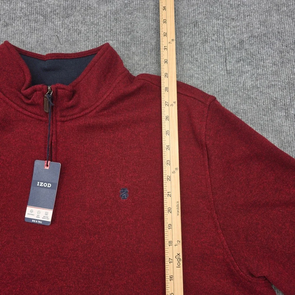 IZOD Mens Big and Tall 2XL Quarter Zip Pullover Sweater Heathered Burgundy Red